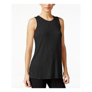 FRESHMAN FOREVER Womens Black Sleeveless Jewel Neck Top S